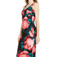 Vestido feminino Trina Turk com decote em V e mangas florais, tamanho 10, vermelho