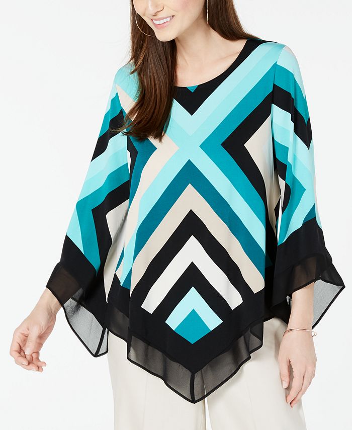 Blusa feminina Alfani Chevron com bainha em V, preta, tamanho pequeno P