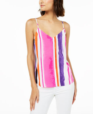 Blusa listrada feminina Bar III com decote em V, rosa, tamanho pequeno