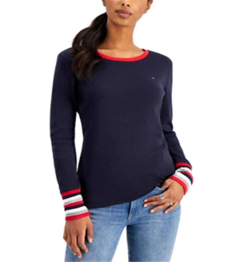 Tommy Hilfiger Blusa Feminina Listrada de Algodão Azul Tamanho P