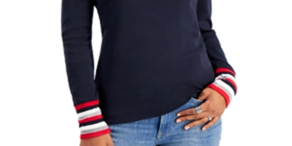 Tommy Hilfiger Blusa Feminina Listrada de Algodão Azul Tamanho P