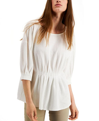 Blusa feminina Alfani com frente franzida e manga comprida, branca, tamanho GG