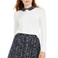 Suéter feminino Maison Jules de manga comprida com gola de tweed, branco, tamanho XX-G