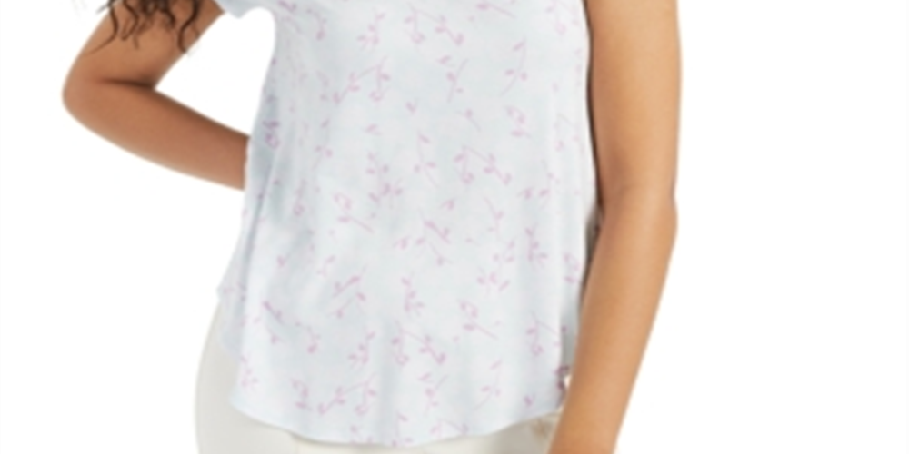 Camiseta feminina estampada com decote em V da Alfani, branca, tamanho XX-G