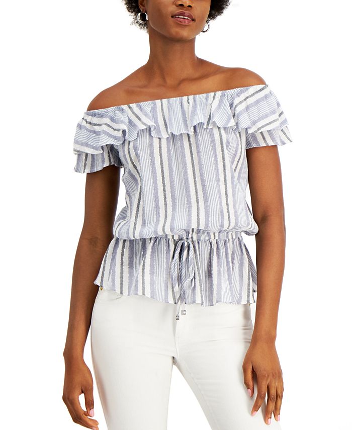 Blusa listrada tomara que caia Michael Kors feminina, azul, tamanho médio