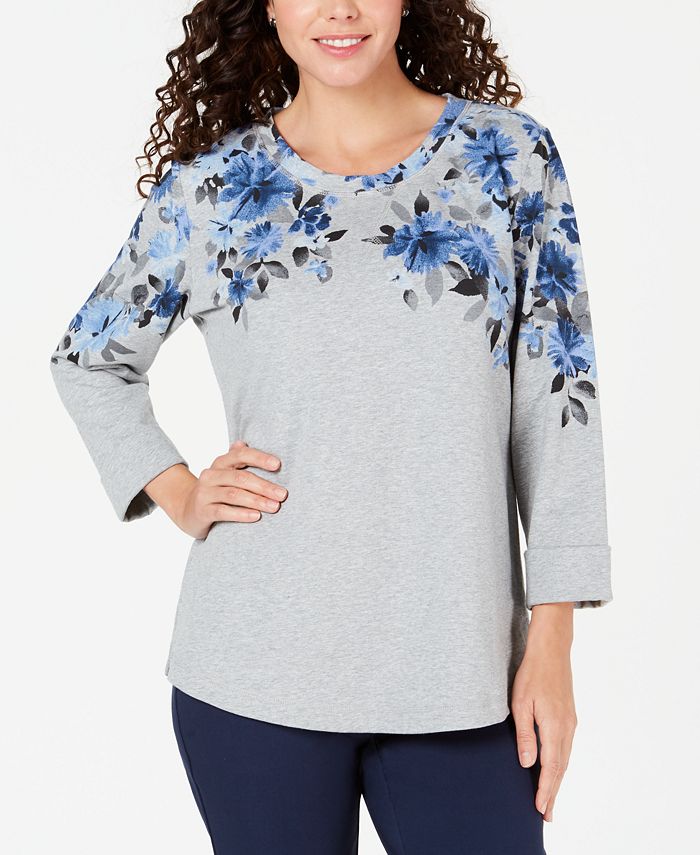 Moletom feminino esportivo com estampa floral Karen Scott cinza tamanho XS