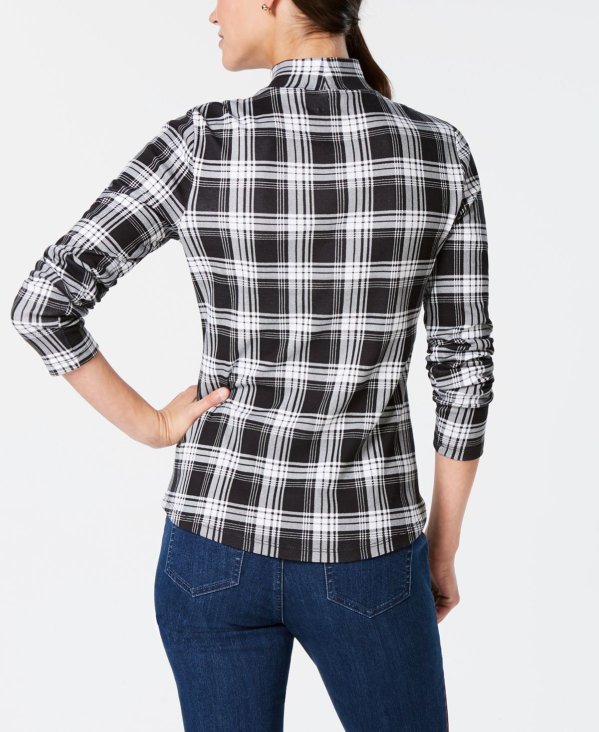 Camiseta feminina xadrez de algodão Charter Club, preta, tamanho XS