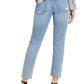 Calça jeans feminina Sam Edelman, desfiada, com bolsos e zíper, perna reta, azul, tamanho 27