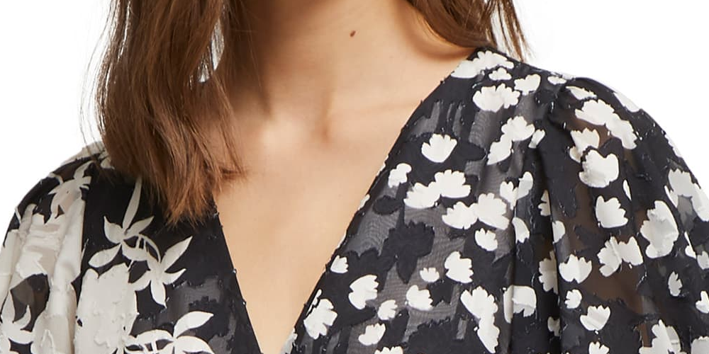 Vestido envelope feminino Bamba Devore de manga curta da French Connection, preto, tamanho 8