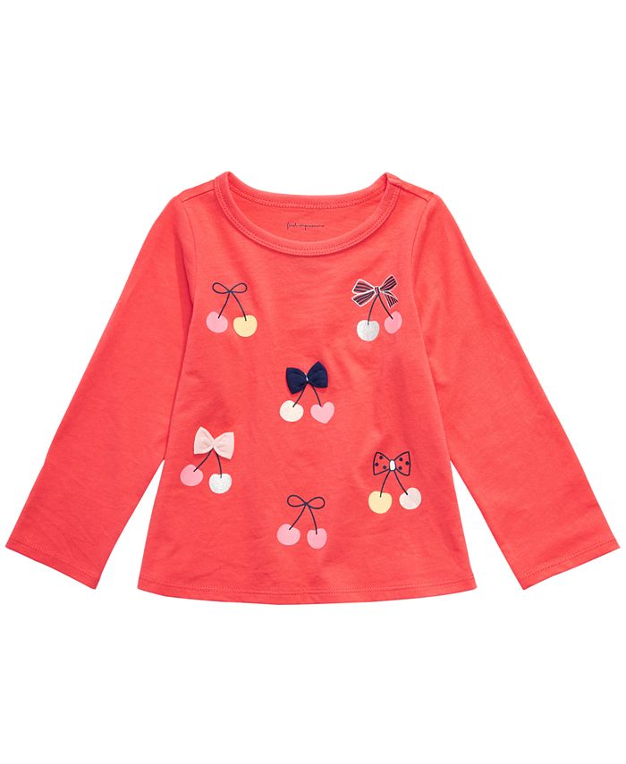 Camiseta infantil de algodão manga comprida cereja First Impressions para meninas, tamanho 2T