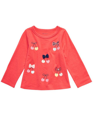 Camiseta infantil de algodão manga comprida cereja First Impressions para meninas, tamanho 2T