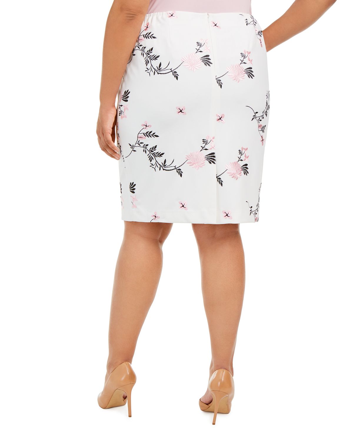 Saia feminina Kasper com bordado floral na altura do joelho, rosa, tamanho 14W