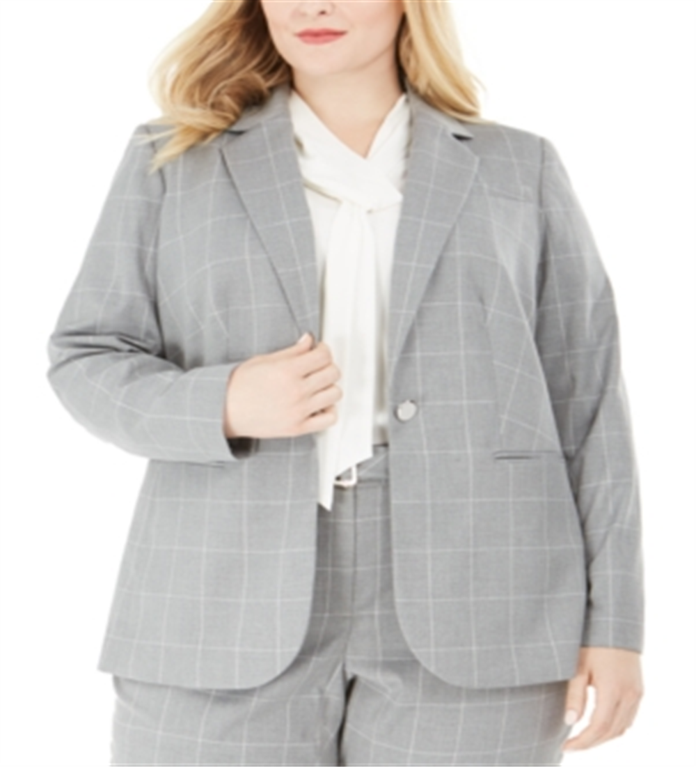 Terno Plus Size Calvin Klein Feminino Blazer Separado para Negócios com Um Botão Cinza Tamanho 18W