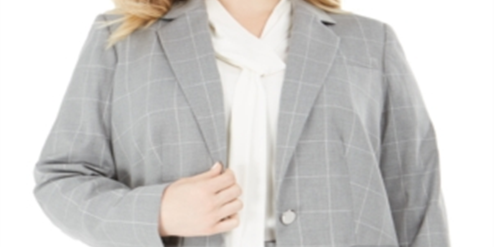 Terno Plus Size Calvin Klein Feminino Blazer Separado para Negócios com Um Botão Cinza Tamanho 18W