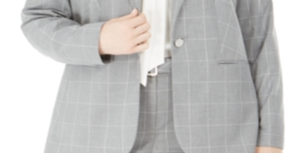 Terno Plus Size Calvin Klein Feminino Blazer Separado para Negócios com Um Botão Cinza Tamanho 18W