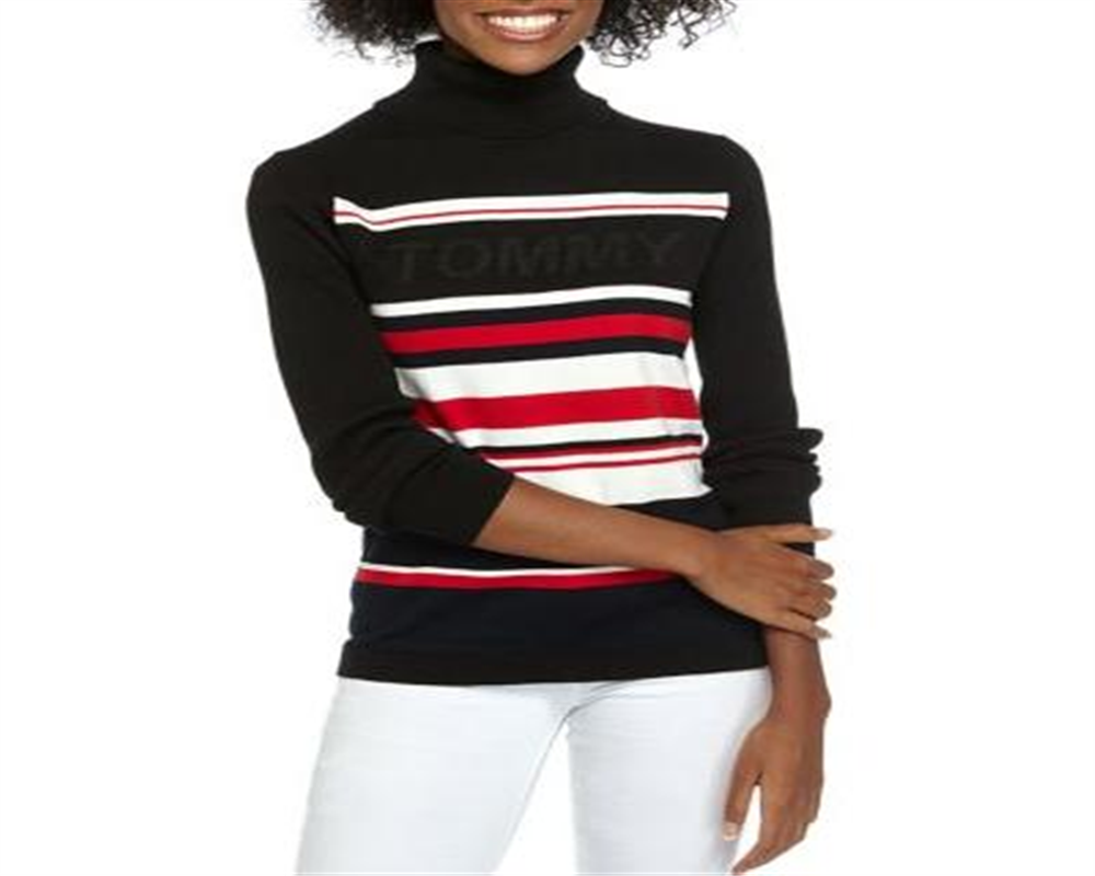 Suéter feminino Tommy Hilfiger estampado manga comprida preto tamanho grande