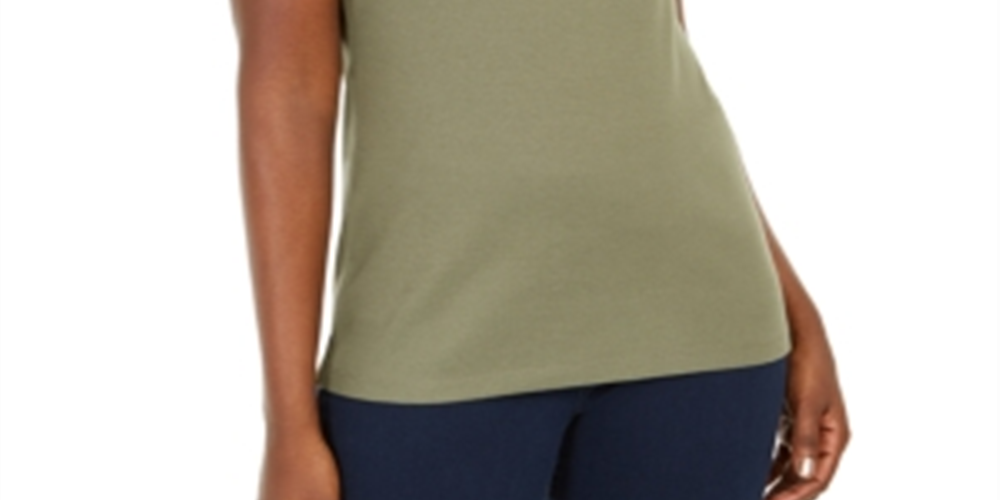 Karen Scott Top feminino com recorte triplo e argola, verde, tamanho grande