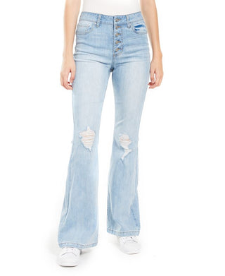 Dollhouse Junior's Ripped Button Fly Flare Leg Jeans Blue Size 3