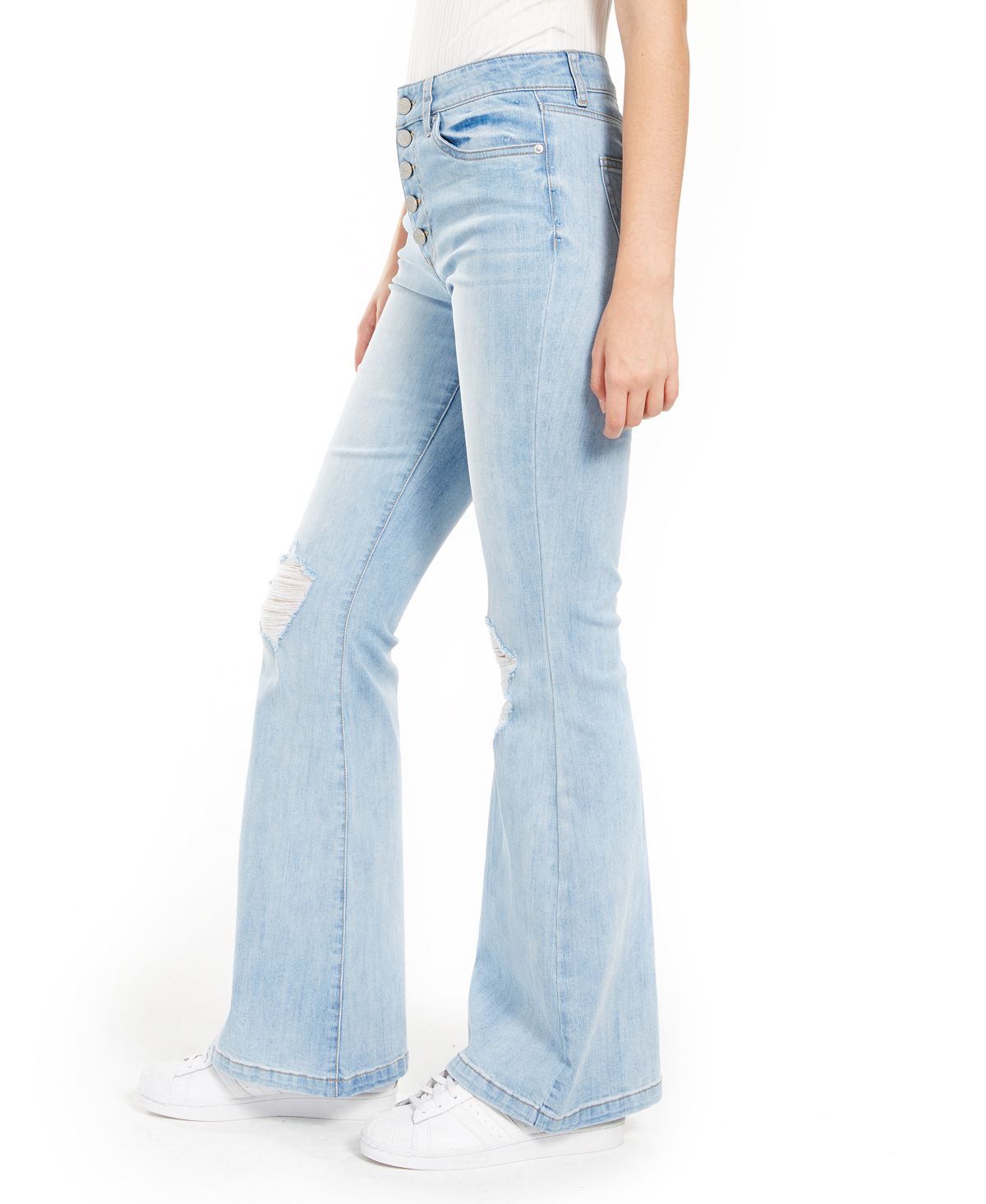 Calça jeans flare com botões rasgados Dollhouse Junior's, azul, tamanho 3