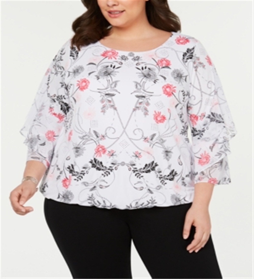 Blusa feminina Alfani Plus com mangas franzidas rosa tamanho 0X