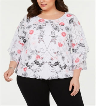 Blusa feminina Alfani Plus com mangas franzidas rosa tamanho 0X