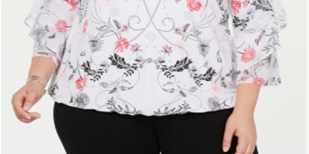 Blusa feminina Alfani Plus com mangas franzidas rosa tamanho 0X