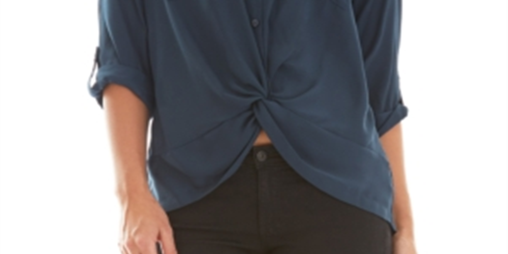 Camisa BCX Junior com detalhe de torção e botões frontais, azul, tamanho pequeno