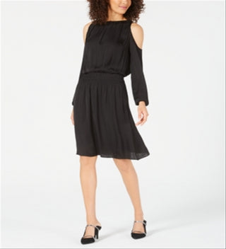 Vestido de festa feminino Alfani com decote redondo, manga comprida, comprimento até o joelho, preto, tamanho extragrande