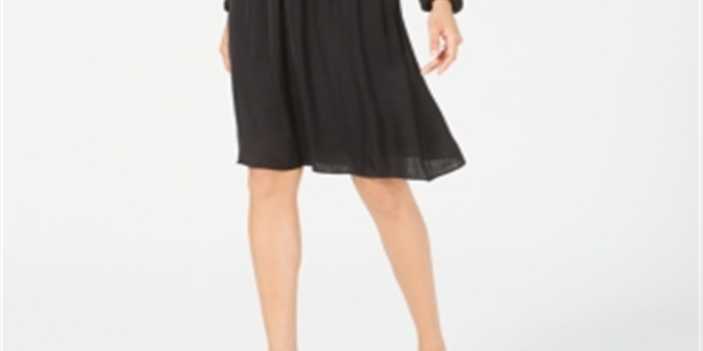 Vestido de festa feminino Alfani com decote redondo, manga comprida, comprimento até o joelho, preto, tamanho extragrande