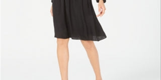 Vestido de festa feminino Alfani com decote redondo, manga comprida, comprimento até o joelho, preto, tamanho extragrande