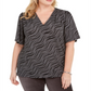 Blusa feminina Michael Kors Plus com estampa e manga bufante, cinza, tamanho 2X