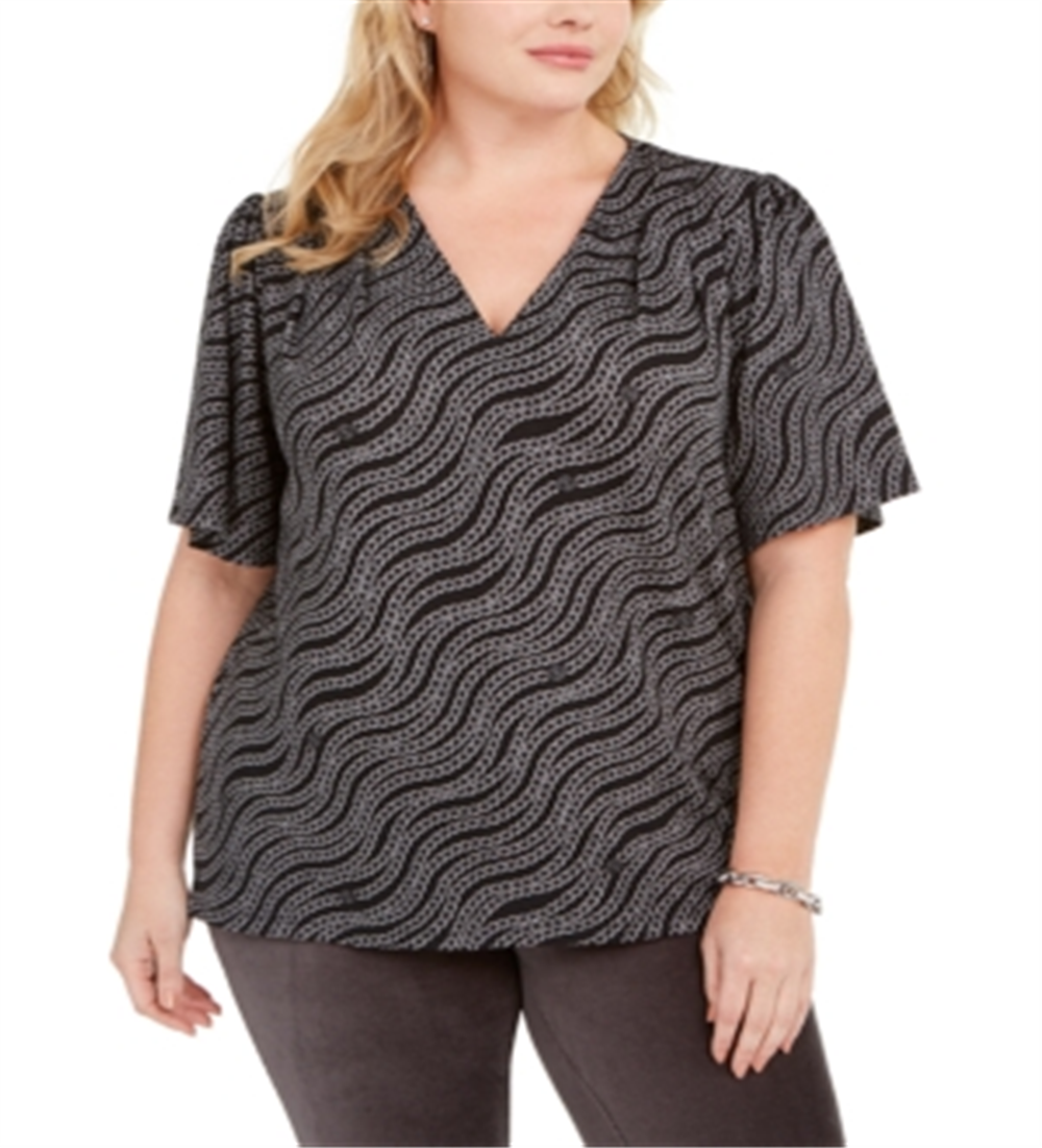 Blusa feminina Michael Kors Plus com estampa e manga bufante, cinza, tamanho 2X