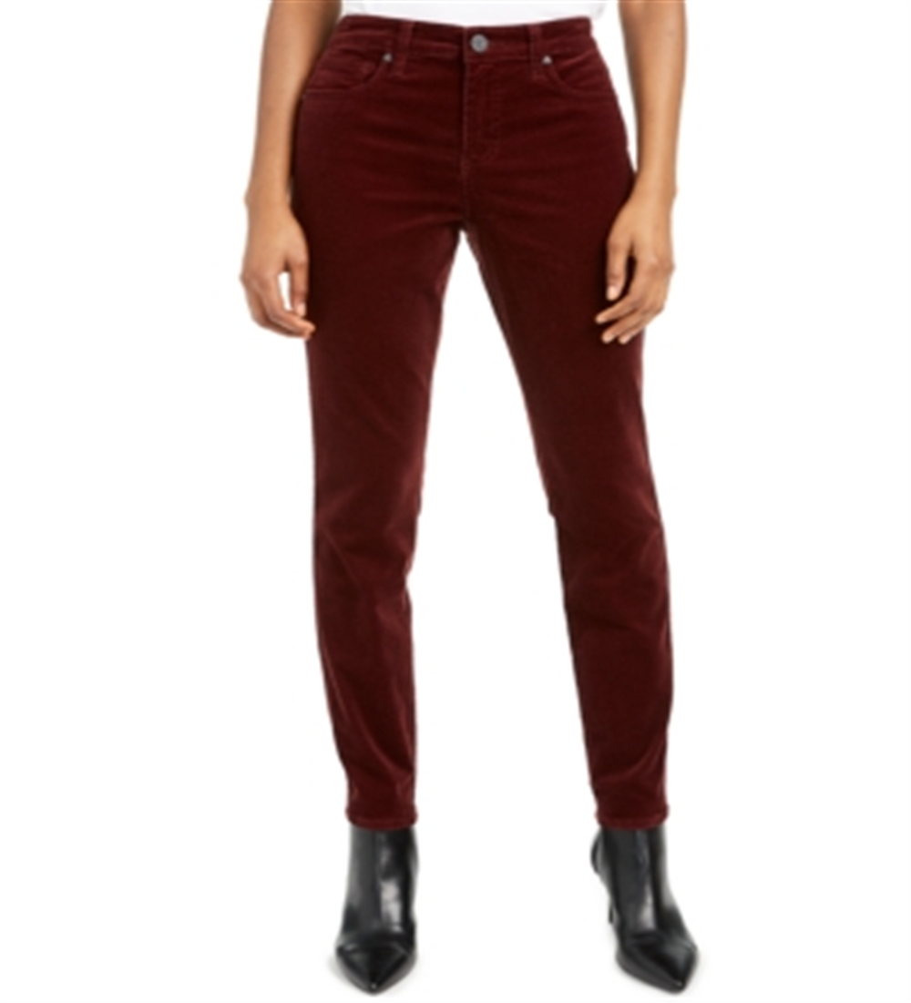 Calça feminina Kut From The Kloth de cintura alta Fab Ab Skinny de veludo cotelê vermelha tamanho 14