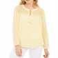 Charter Club Feminino Borla Amarrada Ilhós Linho Top Amarelo Tamanho X-G