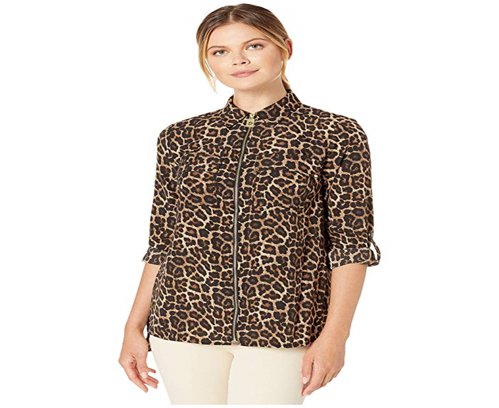 Blusa feminina Michael Kors com estampa de leopardo marrom - tamanho extragrande