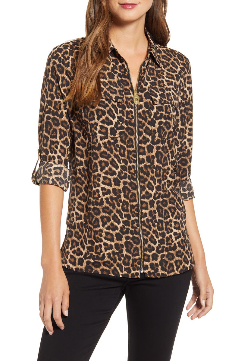 Blusa feminina Michael Kors com estampa de leopardo marrom - tamanho extragrande