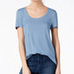 Camiseta feminina Maison Jules com decote redondo, azul, tamanho extragrande