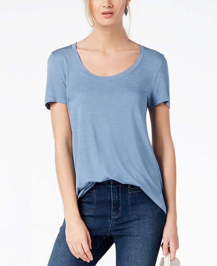 Camiseta feminina Maison Jules com decote redondo, azul, tamanho extragrande