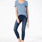 Camiseta feminina Maison Jules com decote redondo, azul, tamanho extragrande