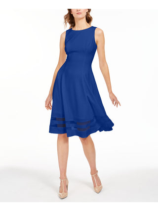Vestido Calvin Klein Feminino Illusion Trim Fit Flare Azul Tamanho 6