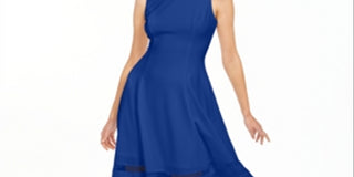 Vestido Calvin Klein Feminino Illusion Trim Fit Flare Azul Tamanho 6