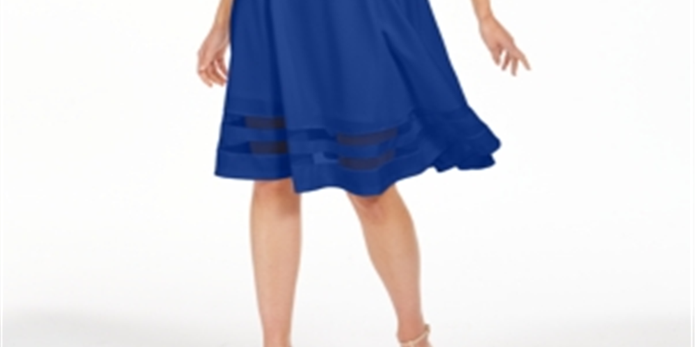 Vestido Calvin Klein Feminino Illusion Trim Fit Flare Azul Tamanho 6