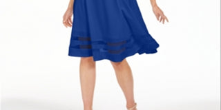 Vestido Calvin Klein Feminino Illusion Trim Fit Flare Azul Tamanho 6