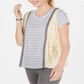 Camiseta feminina listrada com estampa mista Style &amp; Co, tamanho pequeno, amarela