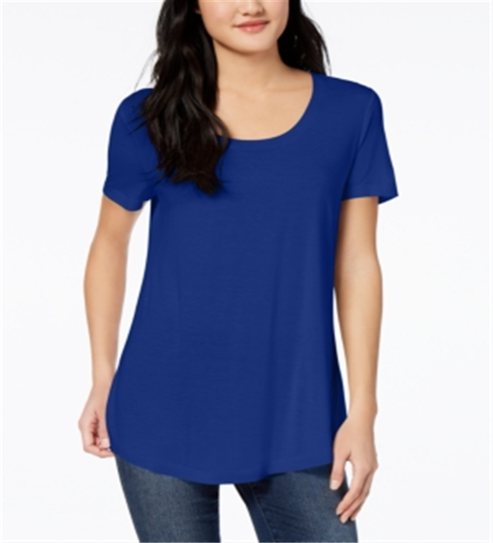 Camiseta feminina Maison Jules com decote redondo, azul, tamanho X-S