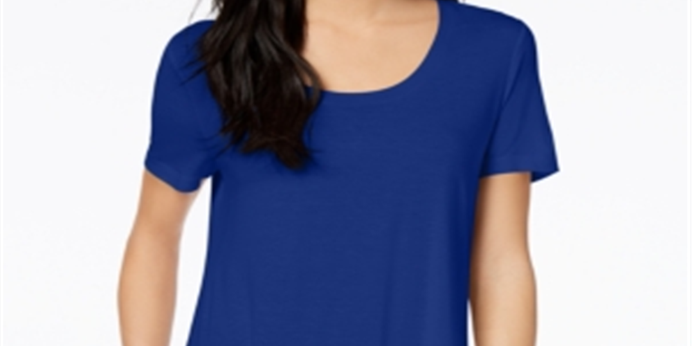 Camiseta feminina Maison Jules com decote redondo, azul, tamanho X-S