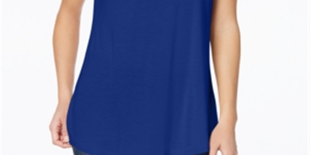 Camiseta feminina Maison Jules com decote redondo, azul, tamanho X-S