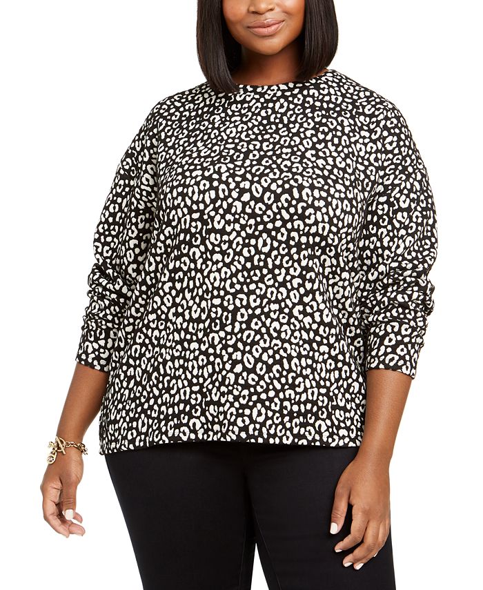 Suéter feminino Michael Kors Plus com estampa de leopardo e jacquard - Preto, tamanho 2XL