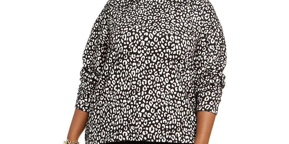 Suéter feminino Michael Kors Plus com estampa de leopardo e jacquard - Preto, tamanho 2XL