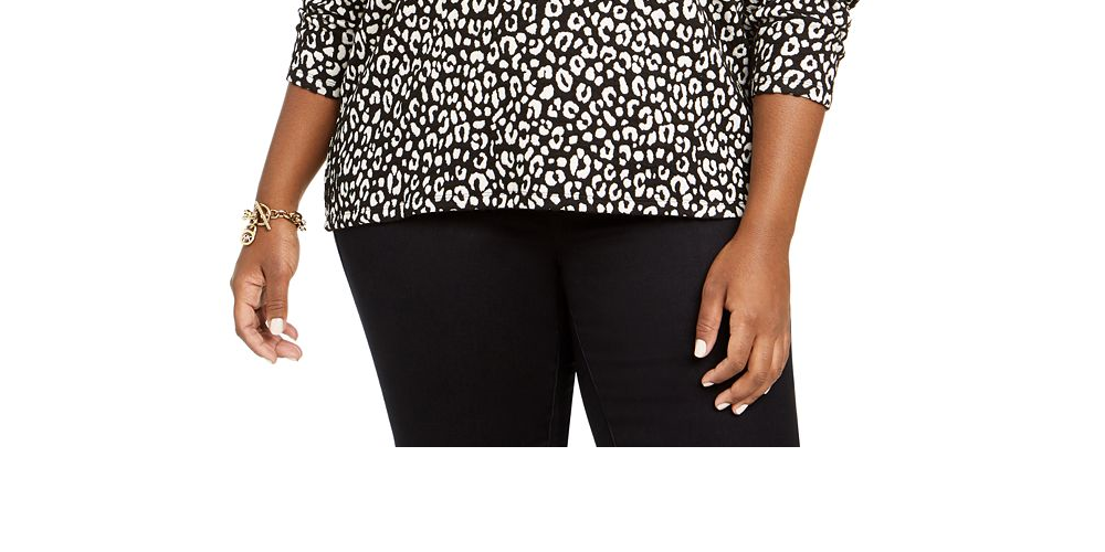 Suéter feminino Michael Kors Plus com estampa de leopardo e jacquard - Preto, tamanho 2XL